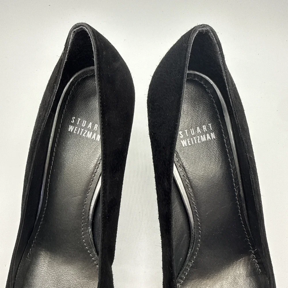 Stuart Weitzman Black Suede Pump Heels Pointed Toe Stiletto Women's 10M Spain